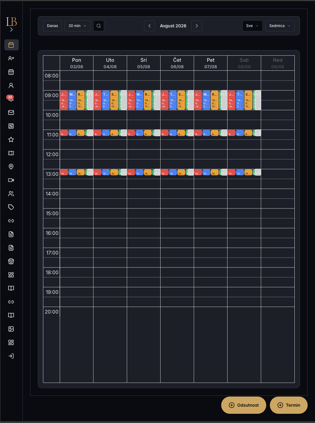 Kalendar u LuxyBook aplikaciji