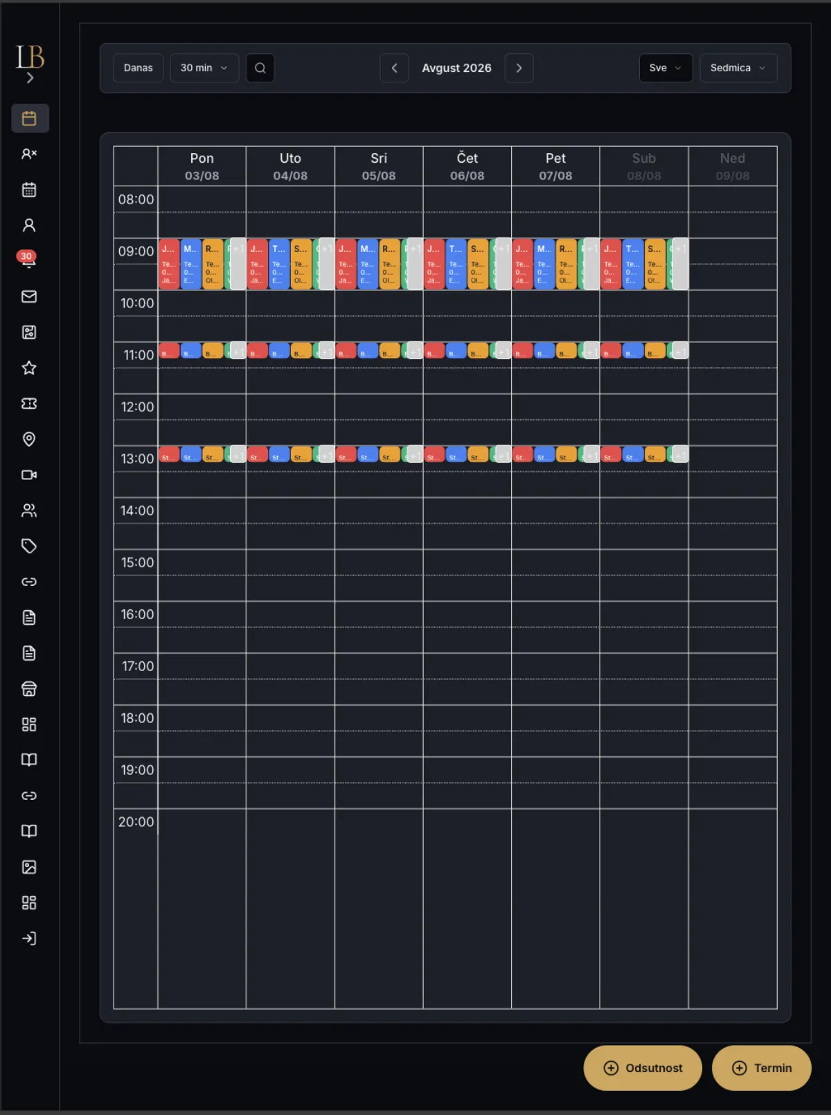 Kalendar u LuxyBook aplikaciji
