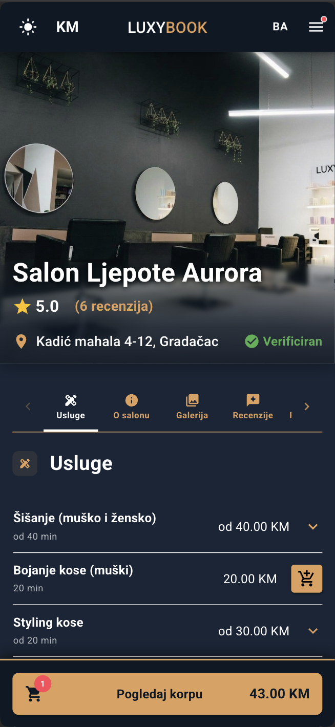 Odabir salona i usluge