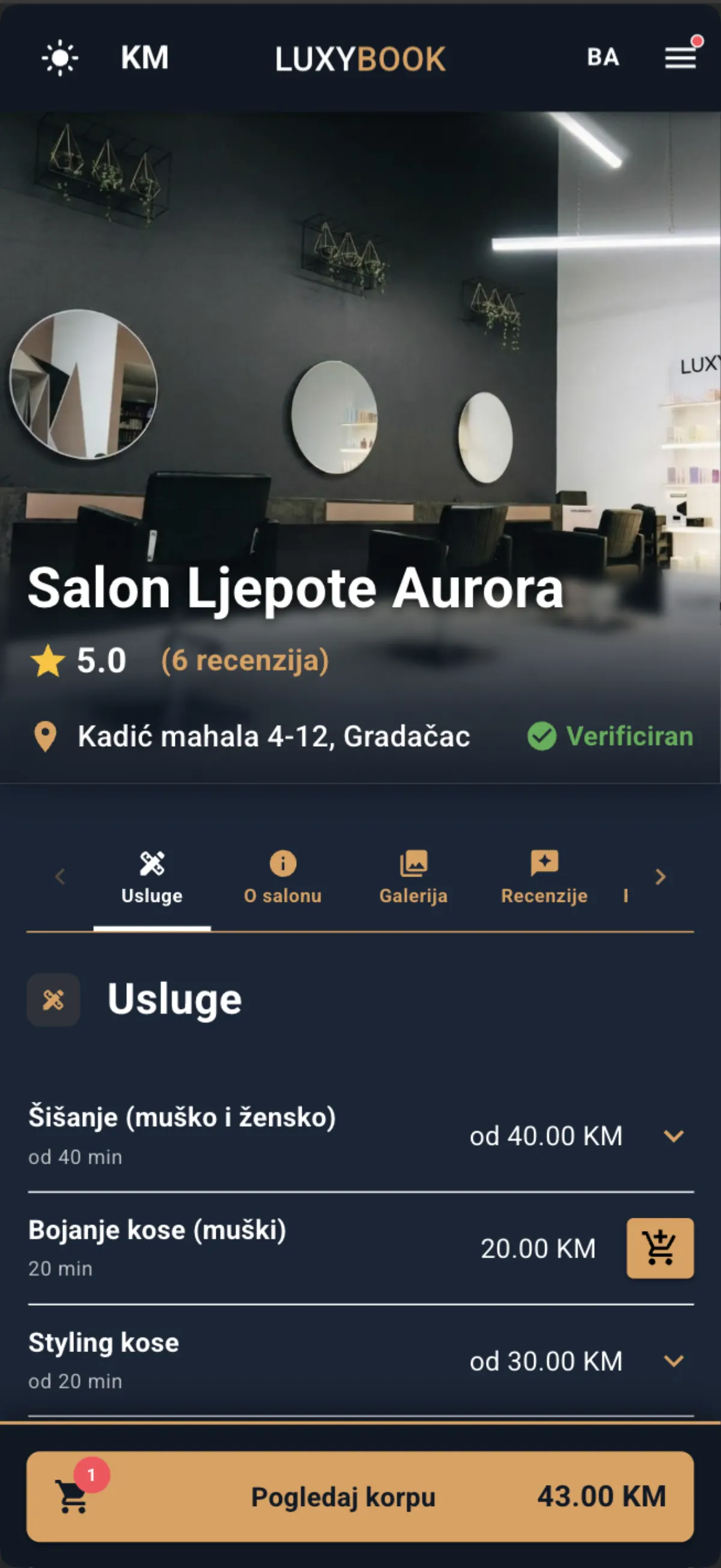 Odabir salona i usluge
