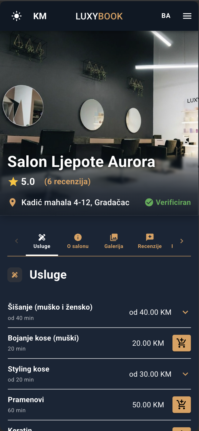 Profil salona sa uslugama i ocjenama